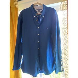 Tommy Hilfiger Custom Fit Blue Mens Long Sleeve Button Up Shirt XXL
